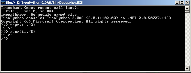 IronPython 2.0A6 repr call yields 2.2