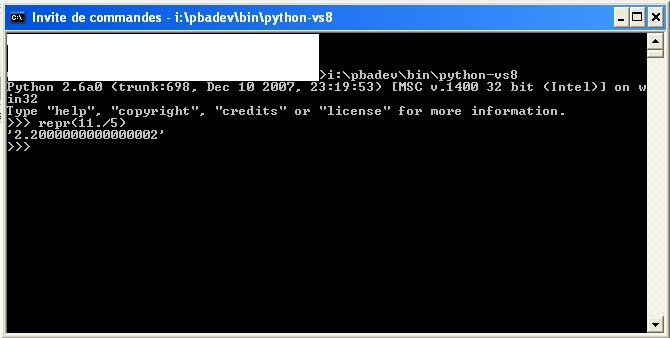 PYTHONVS 1.1 RC1A Floating point representation